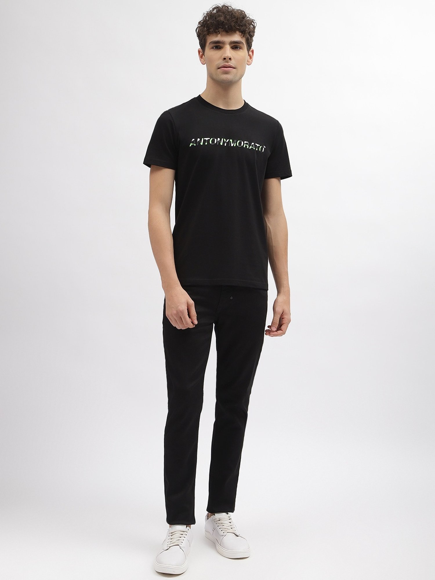 Antony Morato Black Cotton Slim Fit Printed T-Shirt