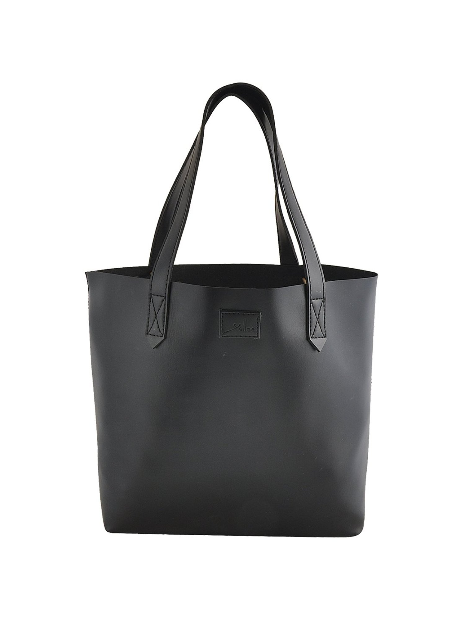 Yelloe Black Solid Large Tote Handbag with Pouch