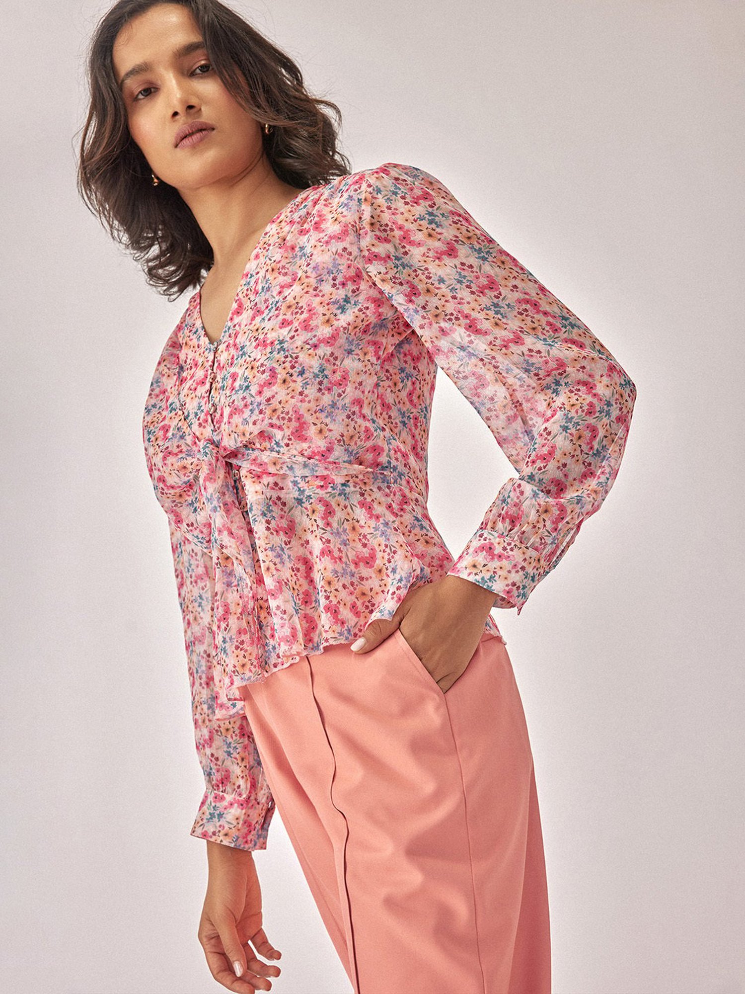 The Label Life Multicolor Floral Peplum Top