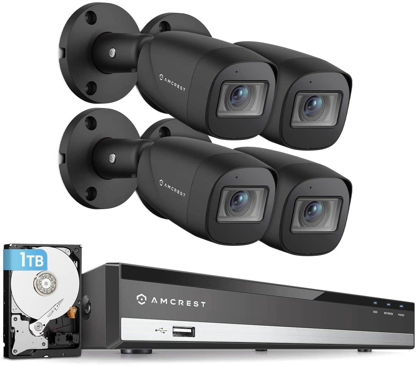 Amcrest HD 1080-Lite 4CH Video Security Camera System - Four 1280x720P IP67 Outdoor Cameras, 65ft Night Vision, Pre-Installed 1TB HDD, Supports AHD, CVI, TVI, 960H & IP Cameras (AMDVTENL4-4B-B-1TB)