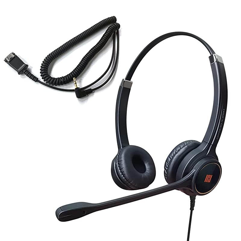 IPH255 Double Ear NC Headset with 25mm Jack for Polycom IP 320321330 Cisco SPAGrandstream GXPPanasonic KX Zultys Gigaset amp 25m Jack3 Poles Port with Phones