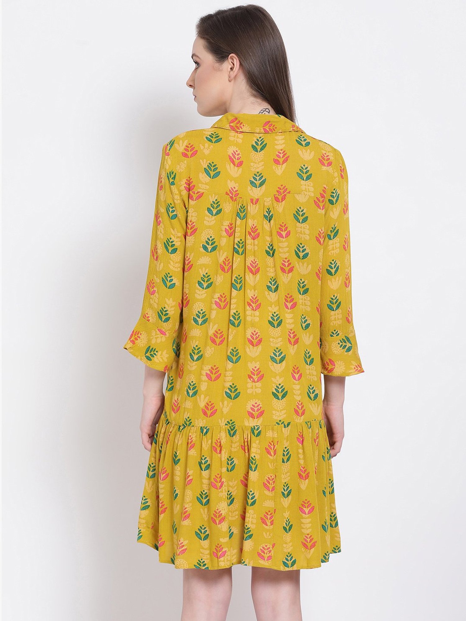 Oxolloxo Mustard Printed Maternity Dress