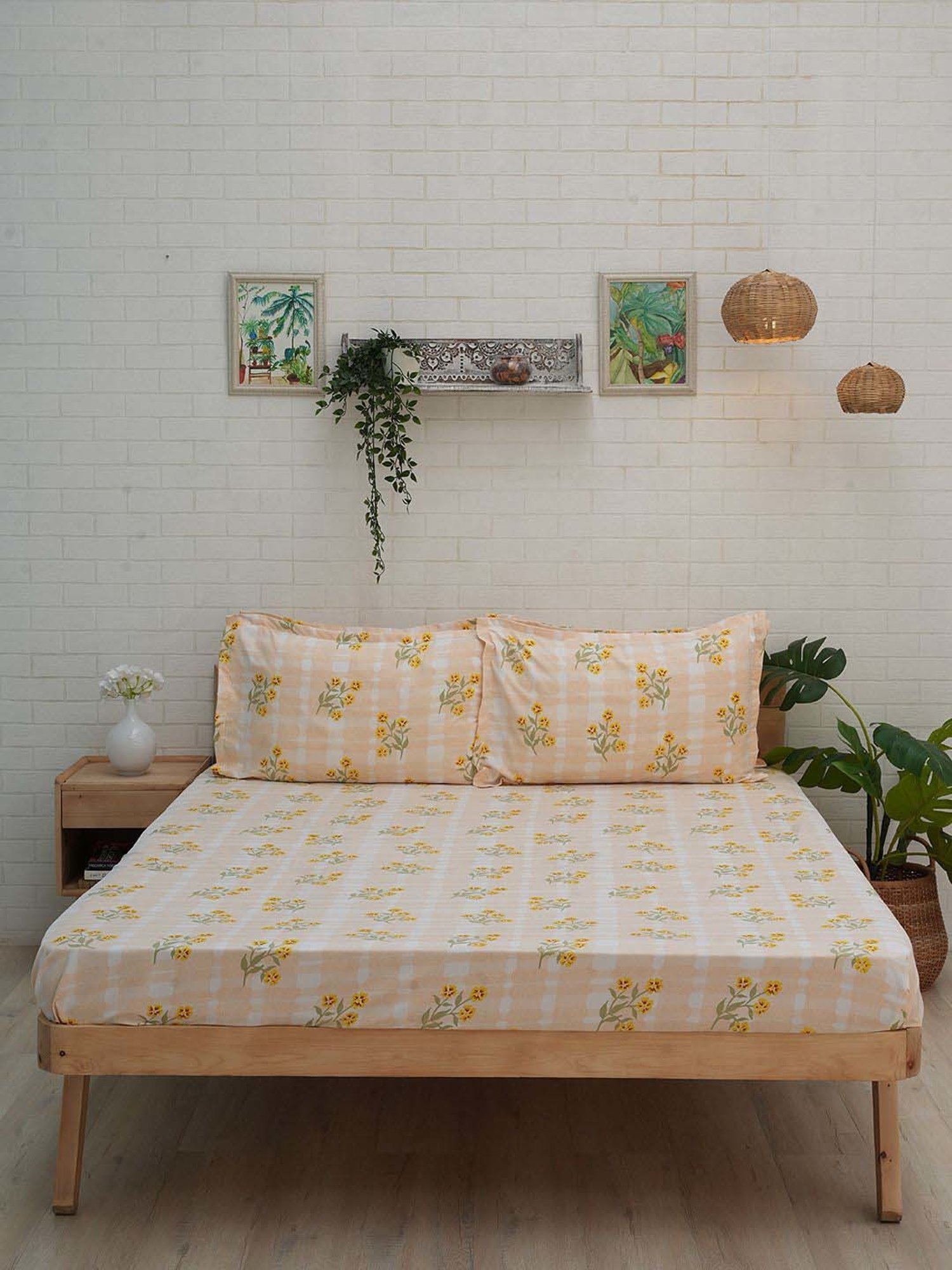 Ariana Beige Microfibre 110 TC Queen Bedsheet with 2 Pillow Covers