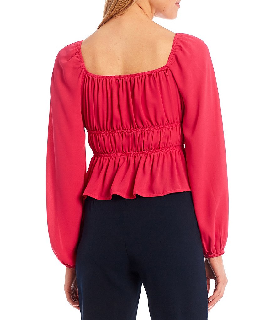 Sugarlips Tie Front Long Balloon Sleeve Top