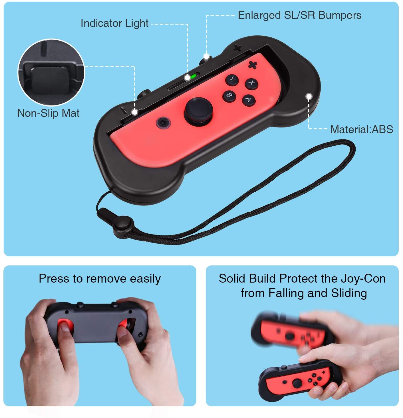 Nintendo Switch Grip Stand, AISITIN Joy-Con Grips for Switch Controller,Comfort Switch Hand Grip Handle Kit with Game Card Slots,6 Thumb Grips for Nintendo Switch Accessories 4in1