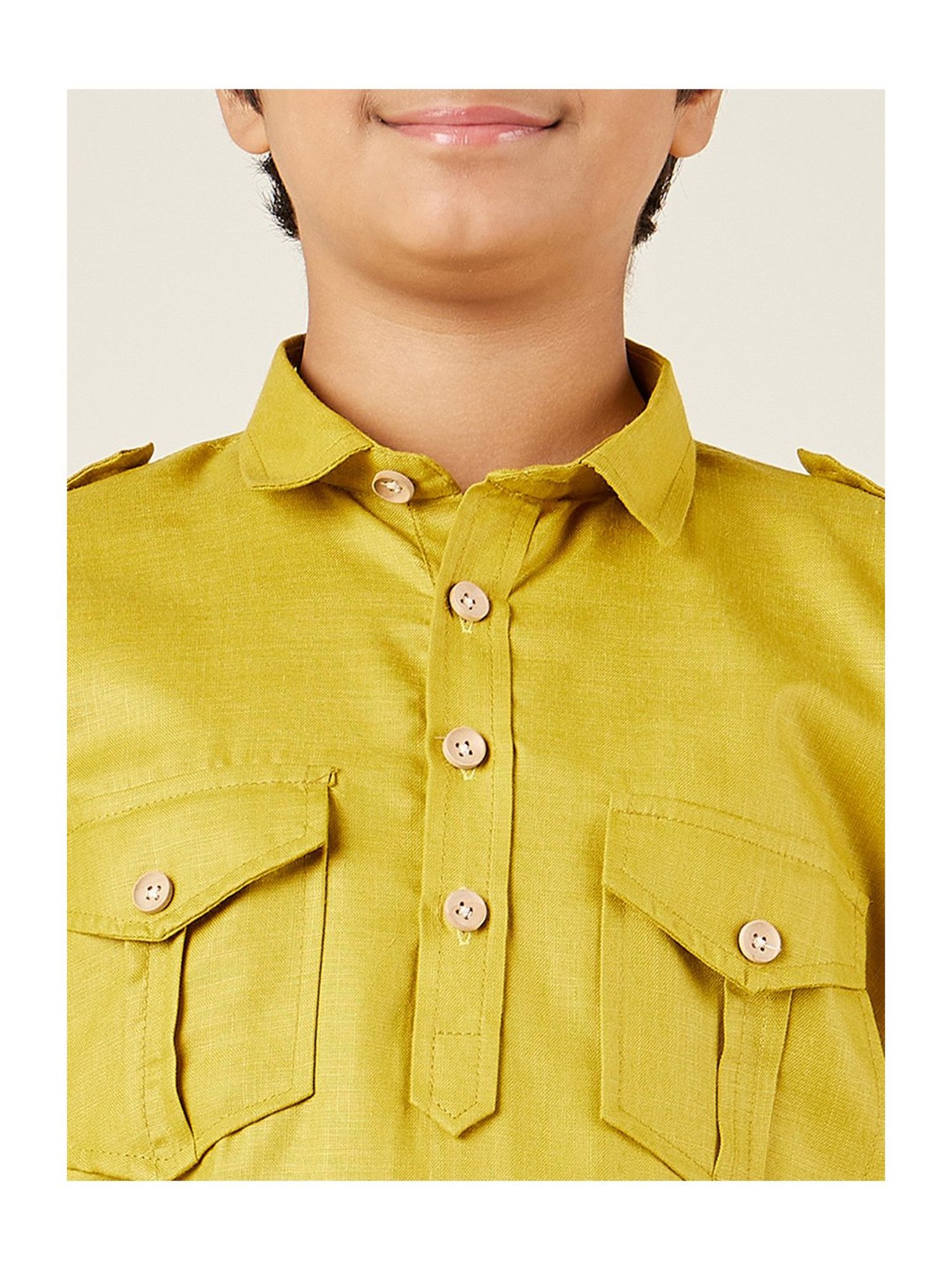 AJ Dezines Kids Green & White Solid Full Sleeves Kurta with Salwar