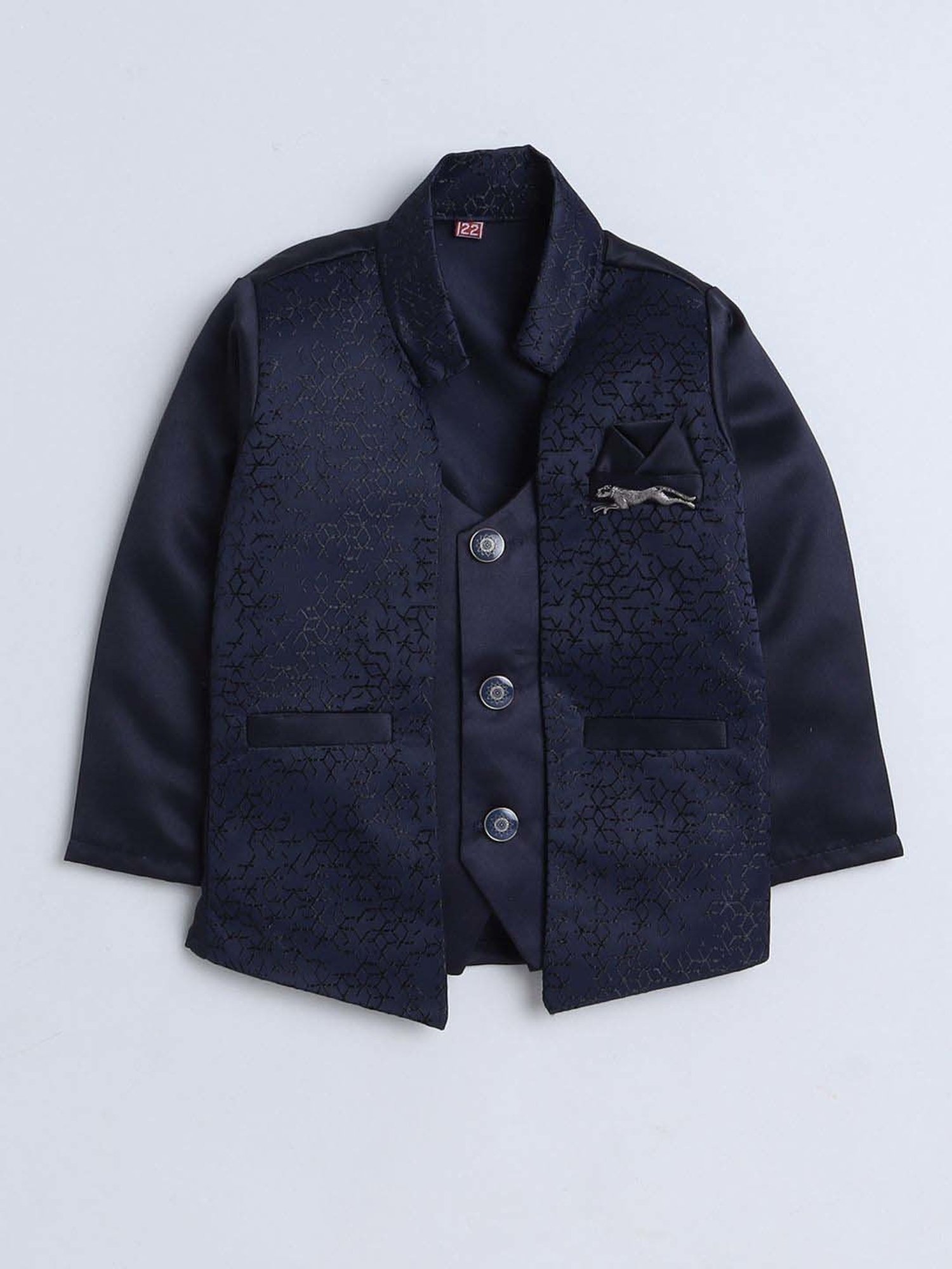 Fourfolds Boys Navy Blue Solid Full Sleeves Clothing Set