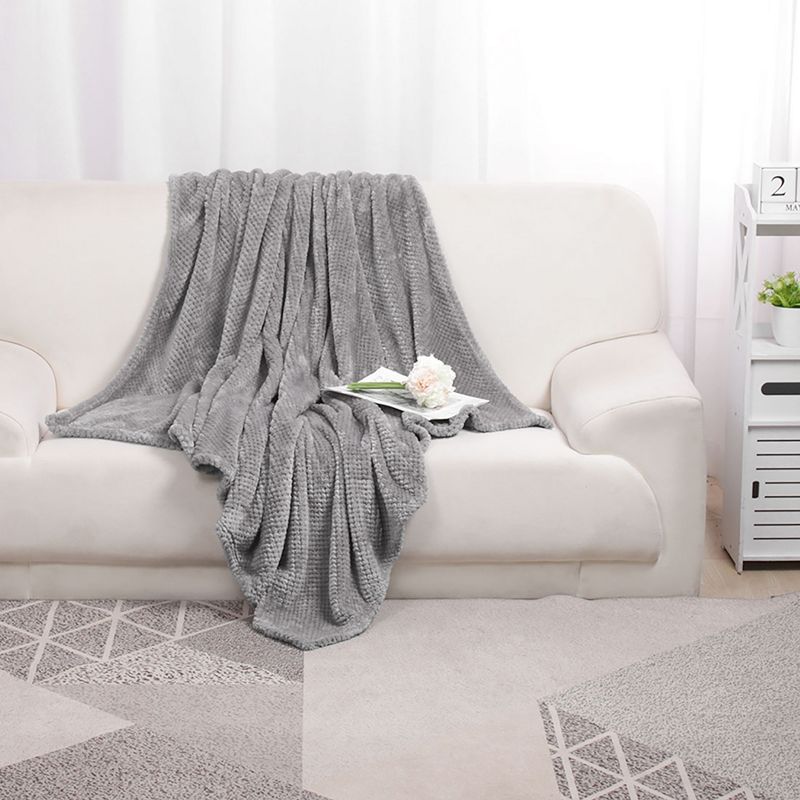 1 Pc Queen Faux Fur Lambswool Reversible Plaid Pattern Bed Blankets Purple  - PiccoCasa