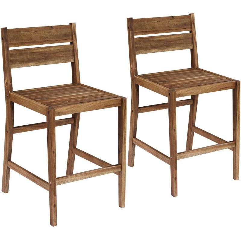 Teal Island Designs Nova 24" Natural Wood Outdoor Counter Stools Set of 2
