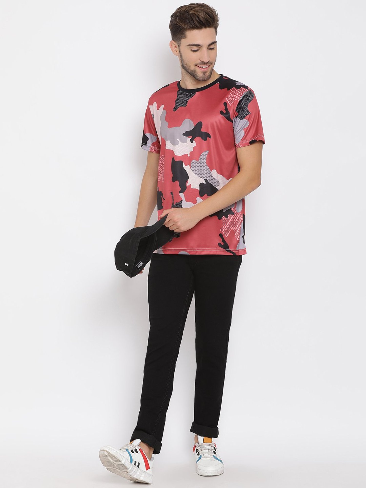 Hangup Plus Red Regular Fit Printed Crew T-Shirt