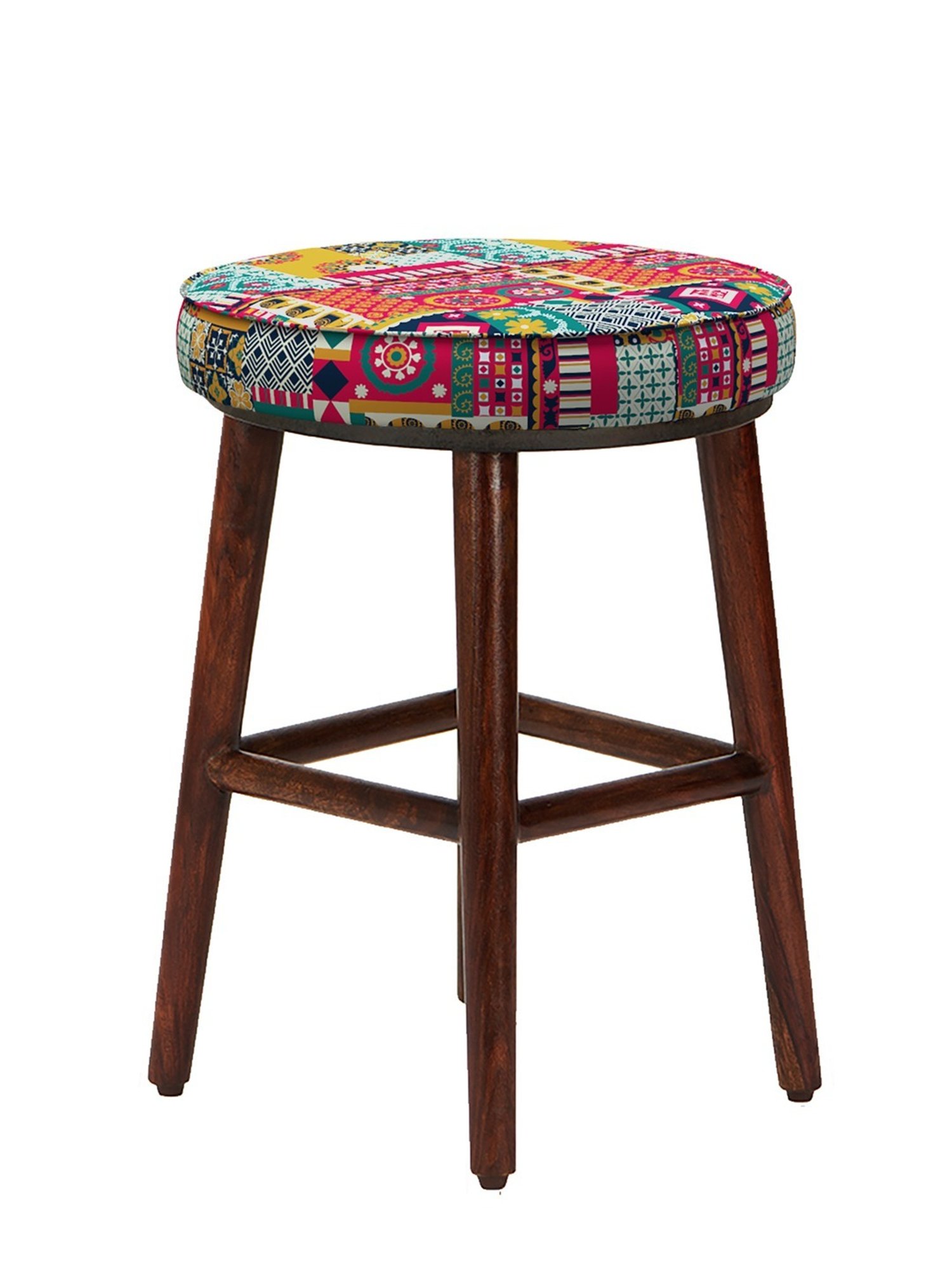 Chumbak English Swirls Ikat Red Wood Cafe Stool