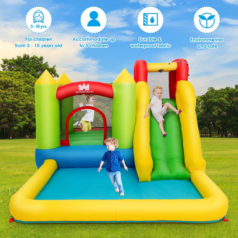 Inflatable Bounce House Water Slide Jump Bouncer w/Climbing Wall and Splash Pool