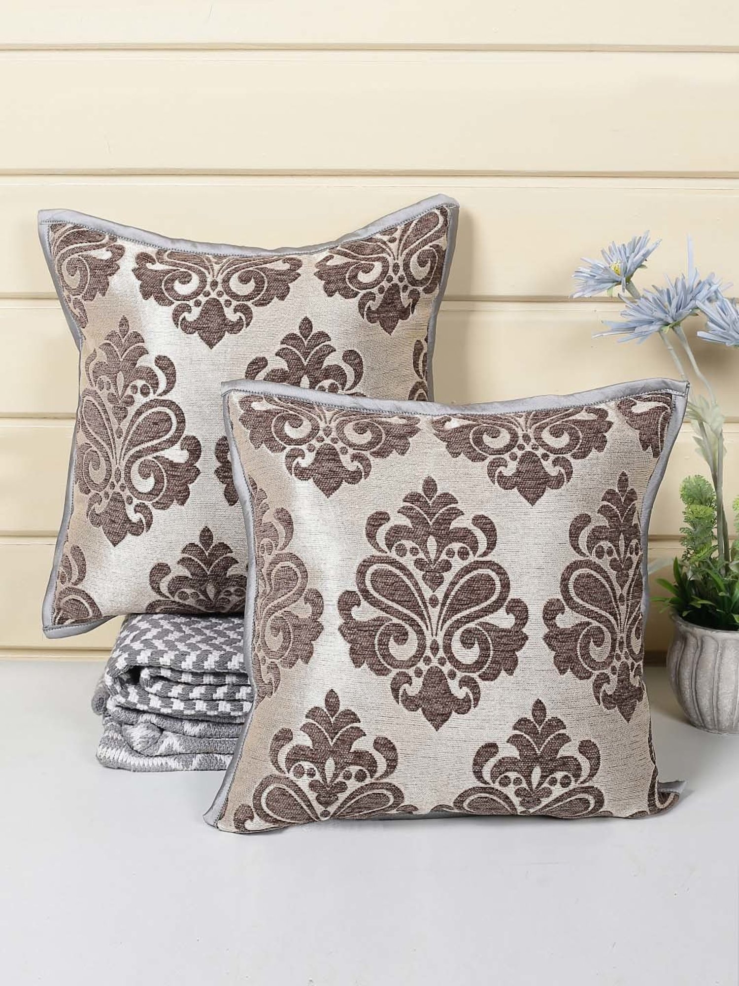 Saral Home Golden Chenille Cushion Covers - Set of 2