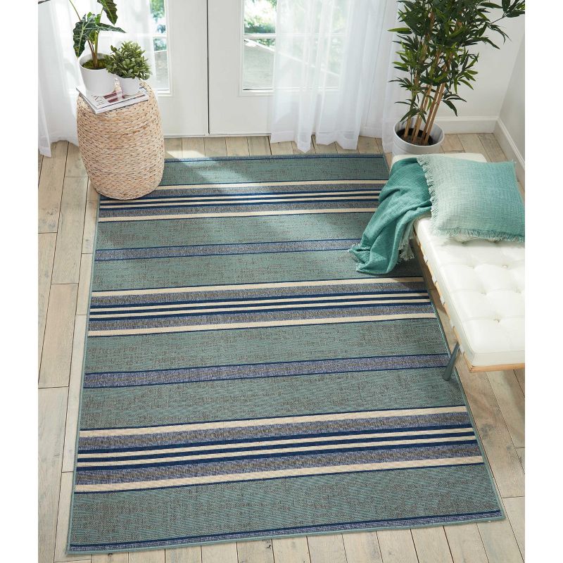 7'10"x10'6" Rectangle Indoor and Outdoor Woven Stripe Area Rug Blue - Barclay Butera
