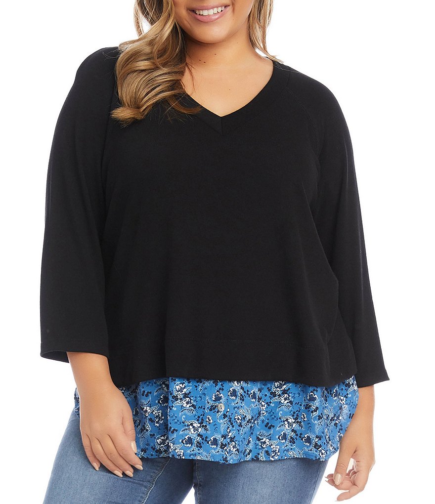 Ruby Rd. Plus Size Ombre Striped 3/4 Sleeve Button Front Long Cardigan