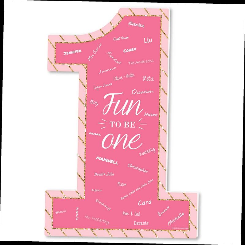 Big Dot of Happiness 1st Birthday Girl - Fun to be One - Guest Book Sign - First Birthday Party Guestbook Alternative - Signature Mat