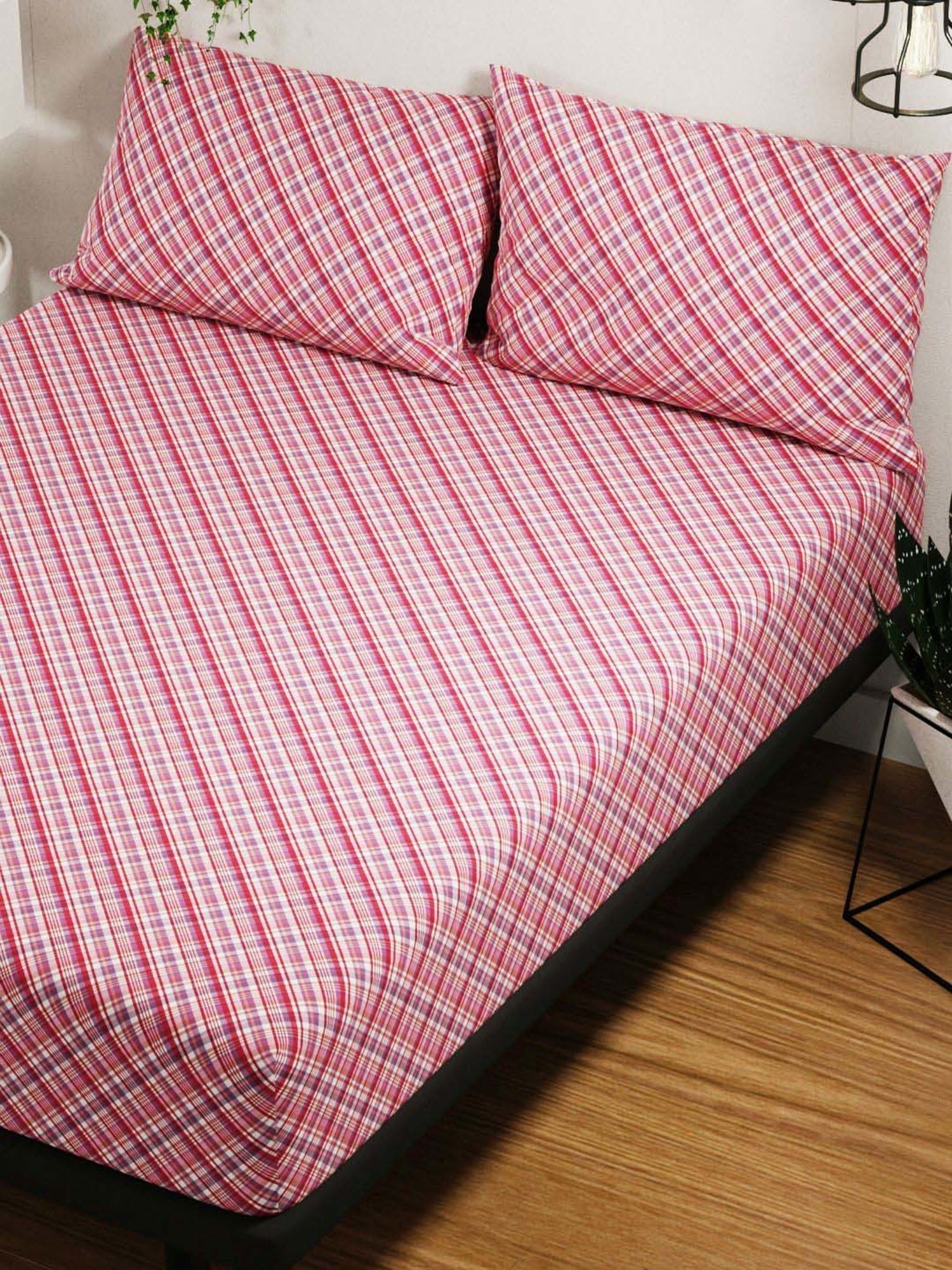 BIANCA Platinum Red Cotton 144 TC Double Size Bed Sheet With Pillow covers