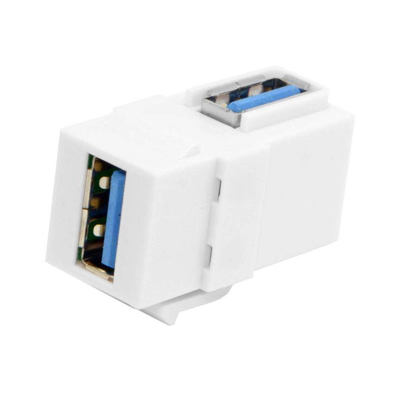 Right Angled 90 Degree USB 3.0 Type-A Female to Female Extension Keystone Jack Connector Coupler Adapter White for Wall Plate Panel Decoration