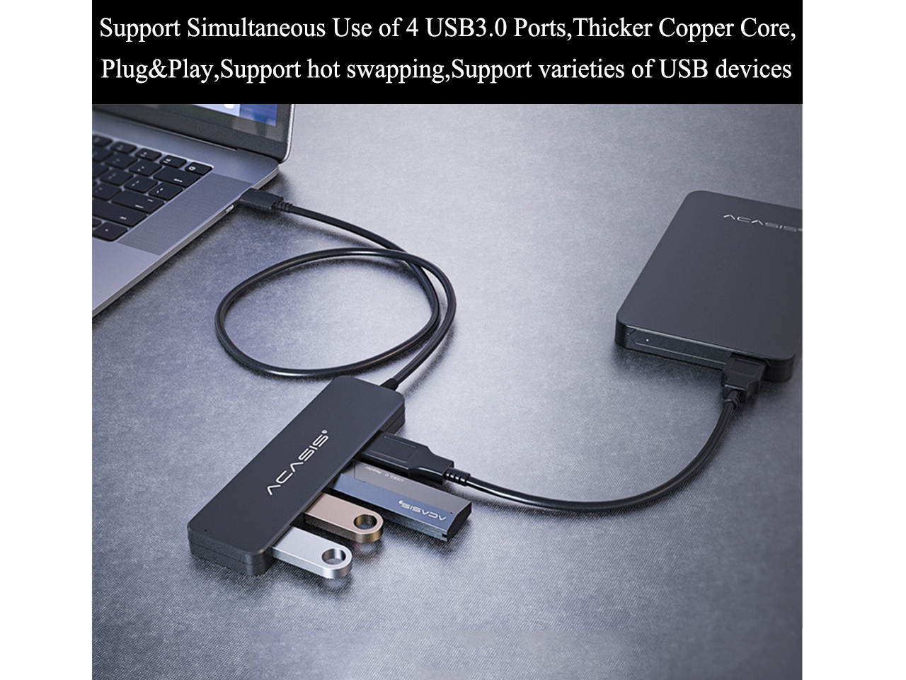 4 Port USB Hub,Type C USB 3.0 Hub,Premium Ultra Slim Laptop USB Spliter Plug and Play Hot Swapping Support, Compatible with Macbook,thinkpad,Windows Desktop PC and other Laptop Computer