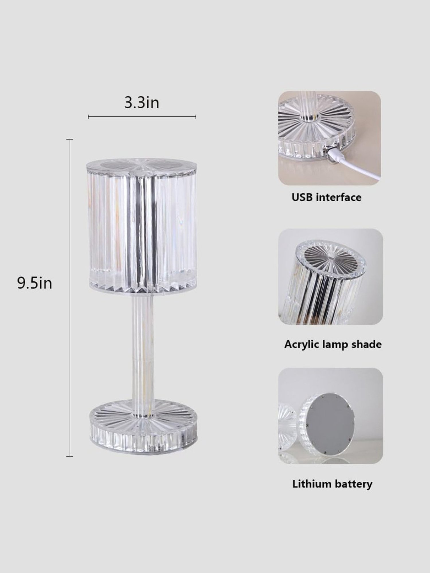 Xergy Crystal Table Lamp with Touch Control And Usb Rechargeable (Warm white)