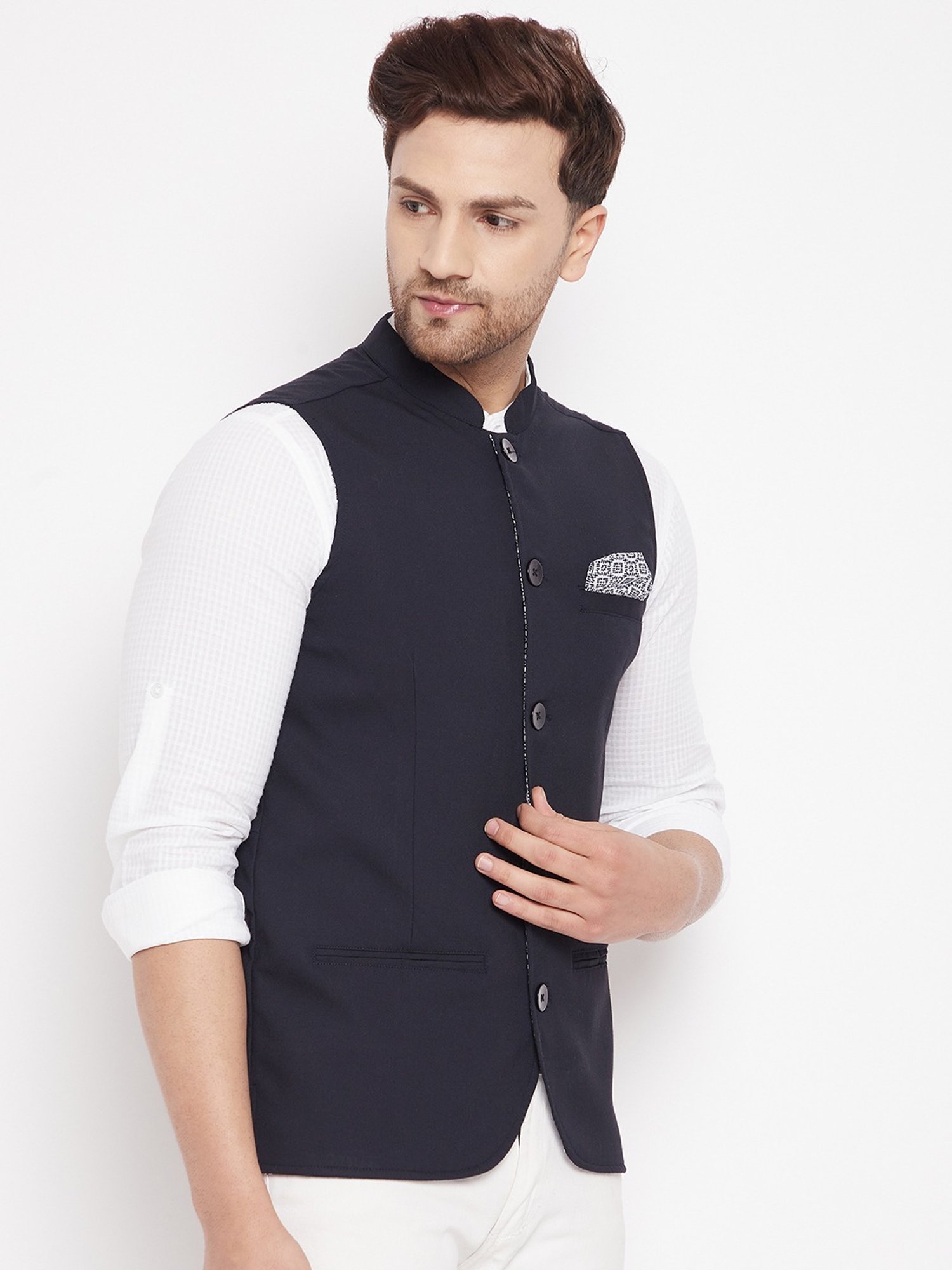 Even Blue Regular Fit Nehru Jacket