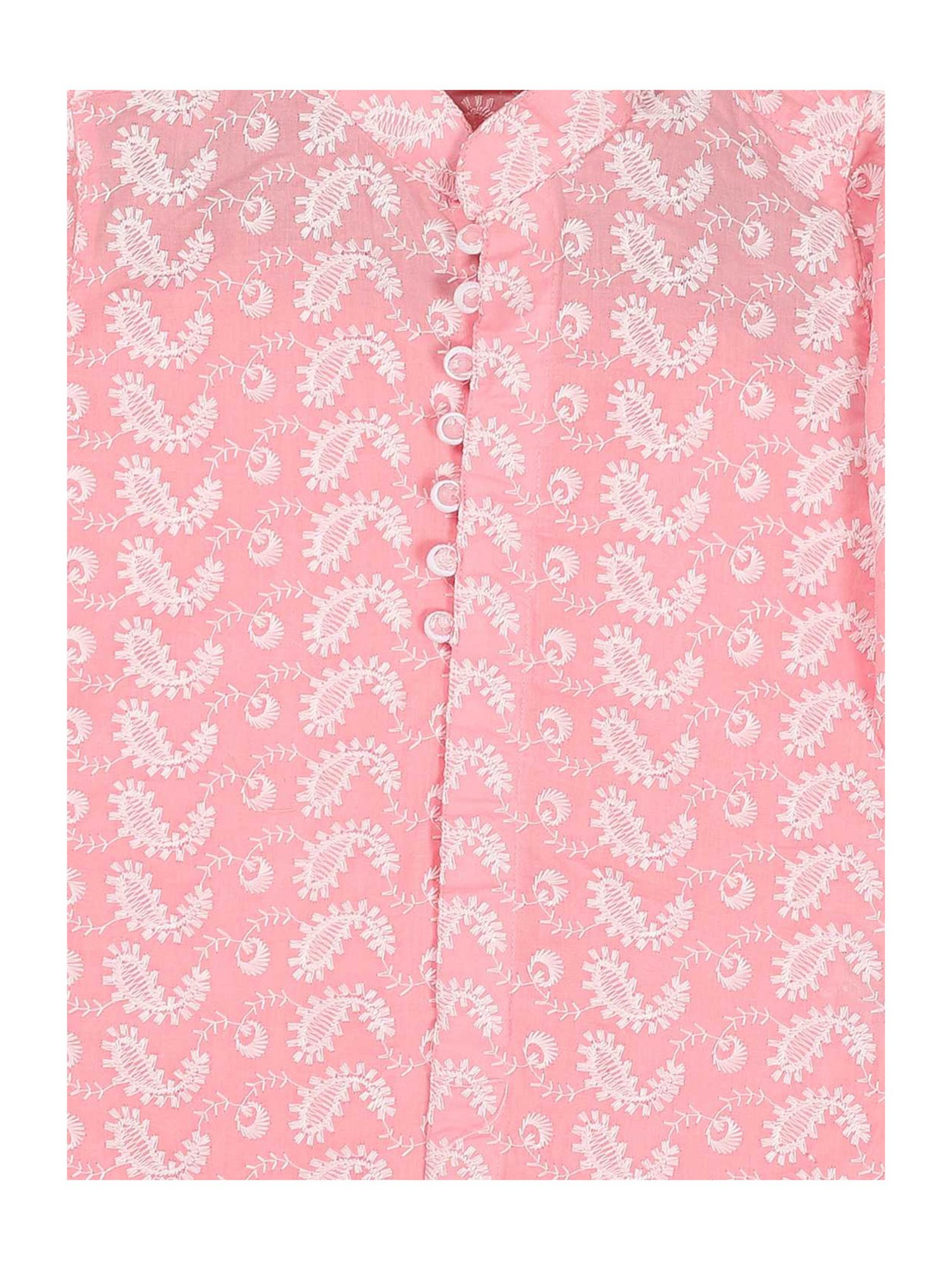 VASTRAMAY SISHU Pink & White Cotton Embroidered Kurta Set