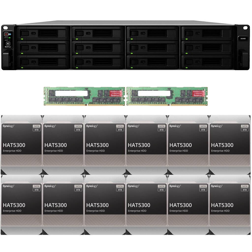Synology SA3400 Enterprise NAS with 16GB RAM and 144TB (12 x 12TB) of HAT5300 Synology Enterprise Drives Fully Assembled and Tested By CustomTechSales