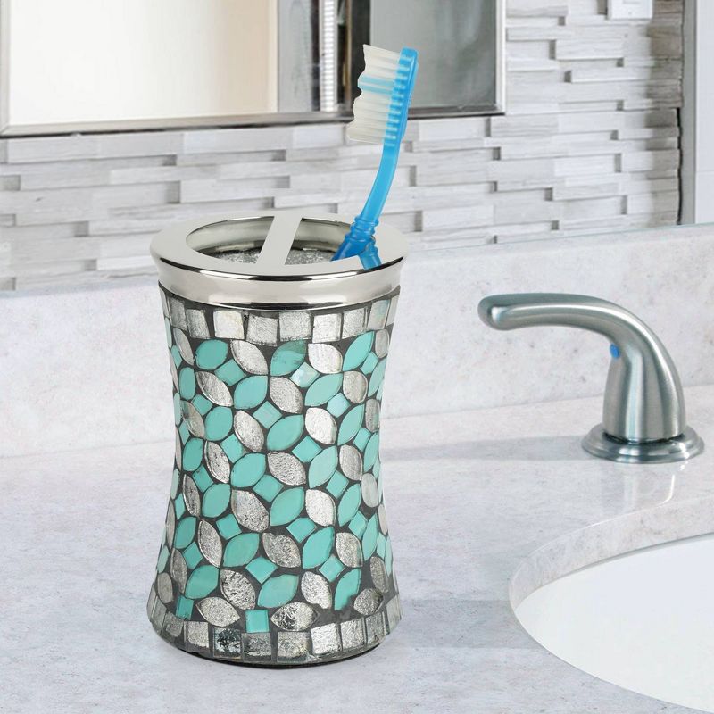 4pc Seafoam Glass/Metal Bath Accessory Set for Vanity Counter Tops Silver - Nu Steel