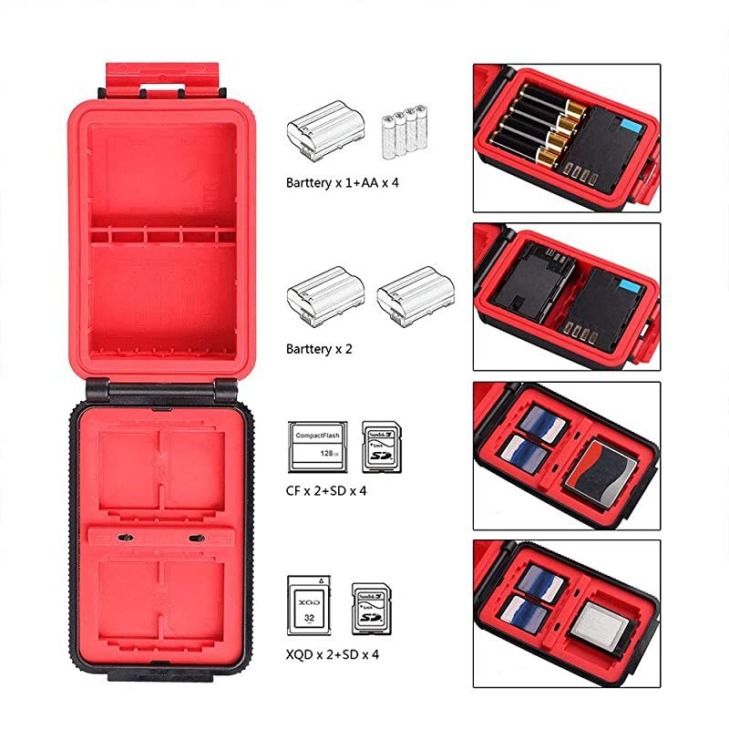Camera Battery Memory Card Case Memory Card Hard Protector Case Professional WaterResistant AntiShock Camera Battery Storage Box for 2 Camera Batteries 4 SD Cards 2 XQD Cards or 2 CF Cards