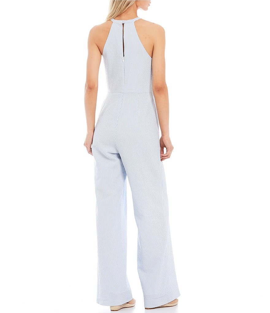 Sugarlips Stripe Tie Front Halter Sleeveless Jumpsuit