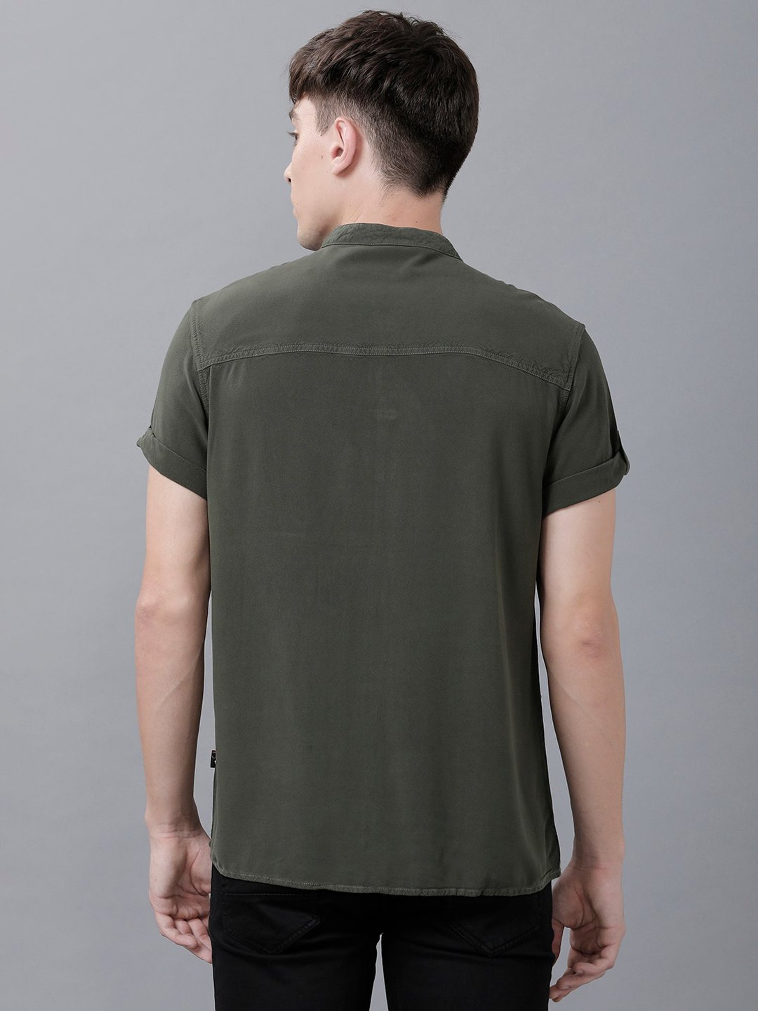 Identiti Olive Mandarin Collar Short Kurta