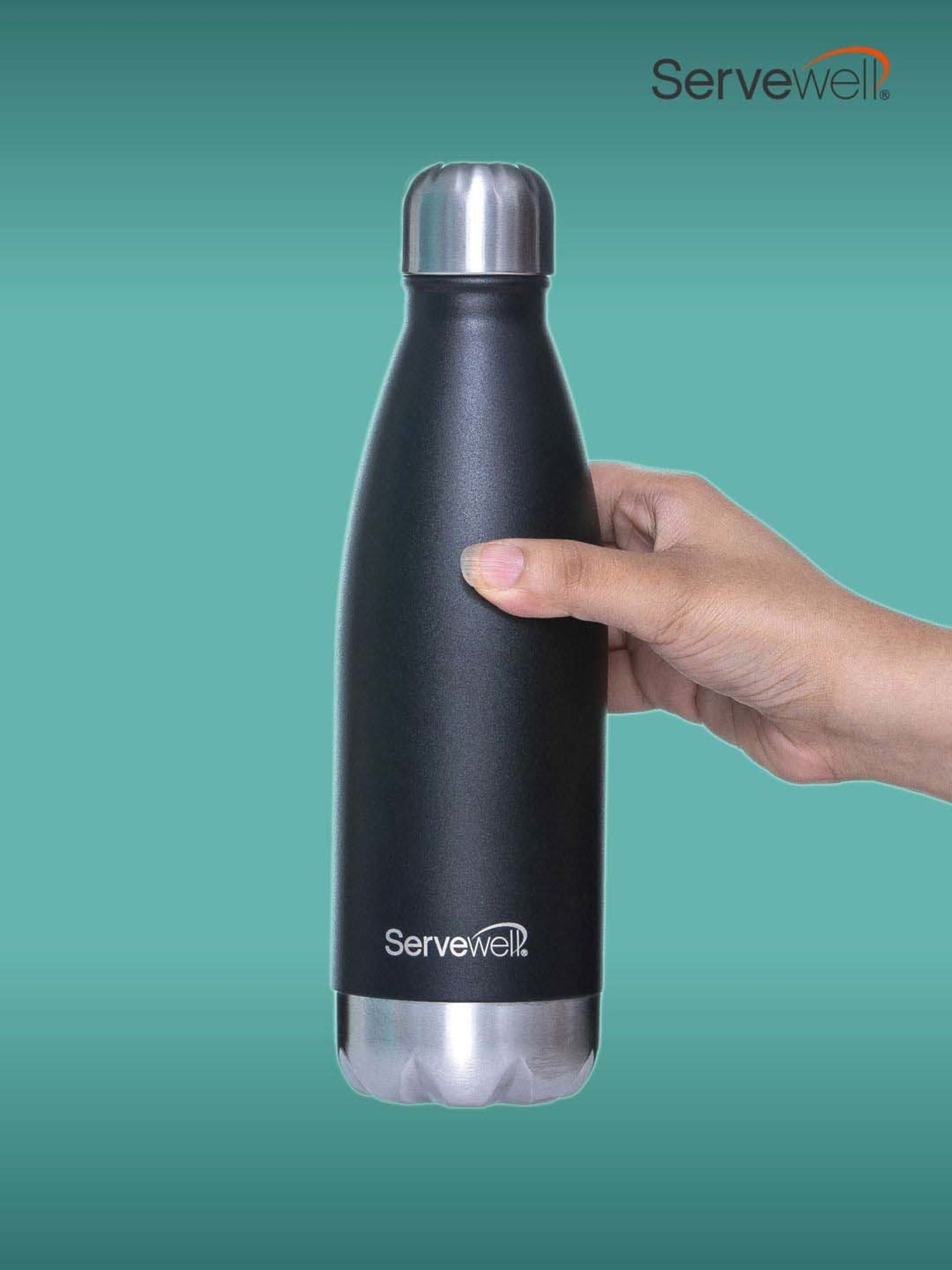 Servewell Jet Black Steel Bali Single Wall Water Bottle (0.75 L)