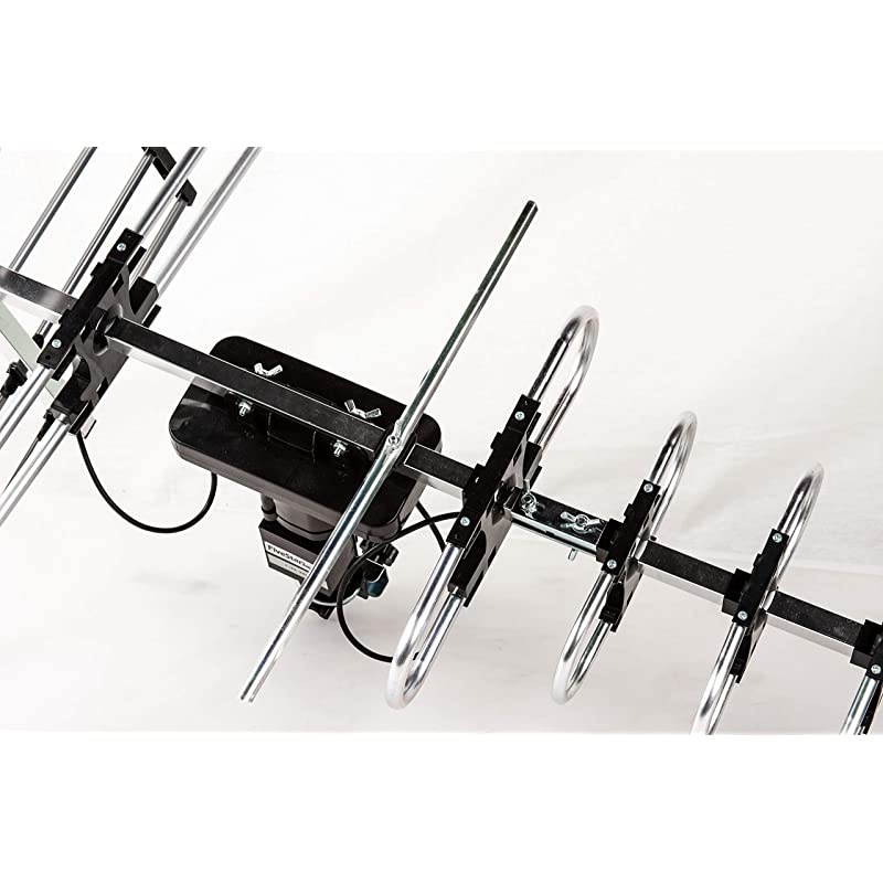 Outdoor HD TV Antenna 2019 Newest Model Up to 200 Miles Long Range with Motorized 360 Degree Rotation UHFVHFFM Radio with Infrared Remote Control Advanced Design Plus Installation Kit