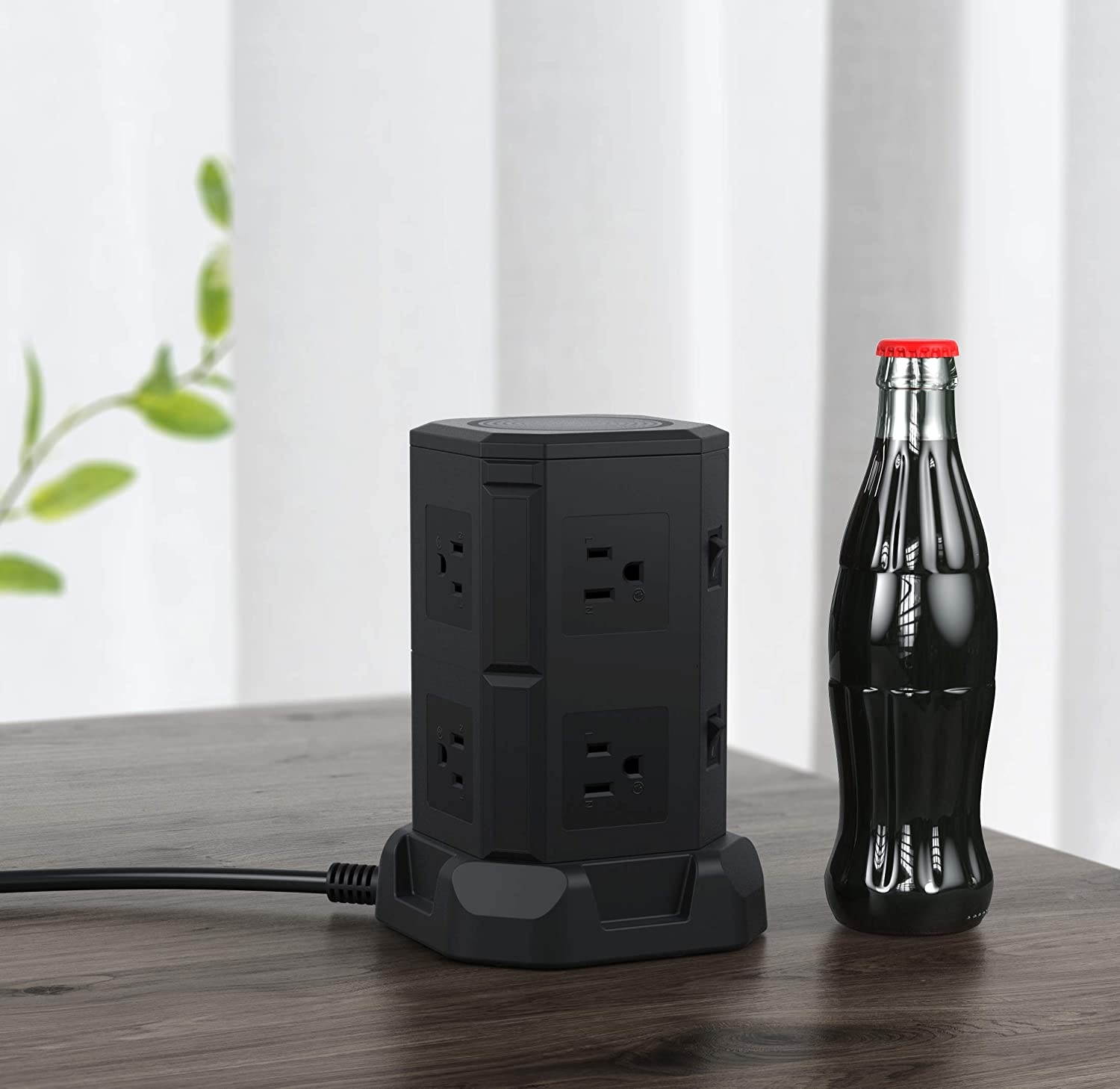 BTU Surge Protector Electric Charging Station,Power Strip Tower Wireless Charger+7 Outlet Plugs+2 USB Ports + 6.5ft Extension Cord Universal Socket PC Laptops Phone(Black)