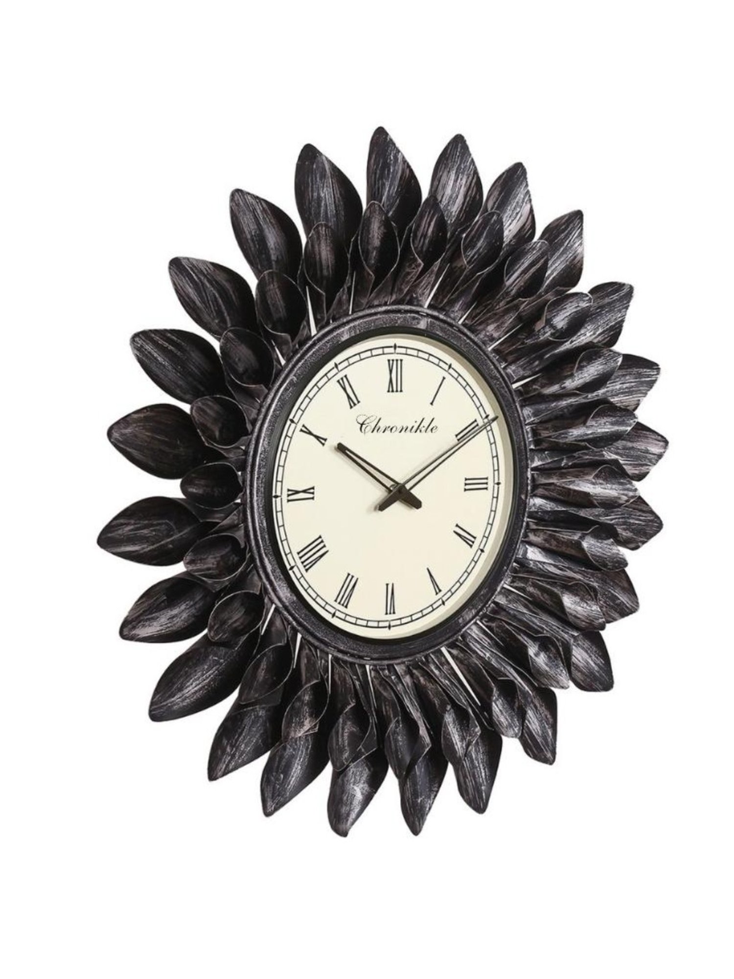 CHRONIKLE Floral Design Black Iron Roman Number Analog Wall Clock
