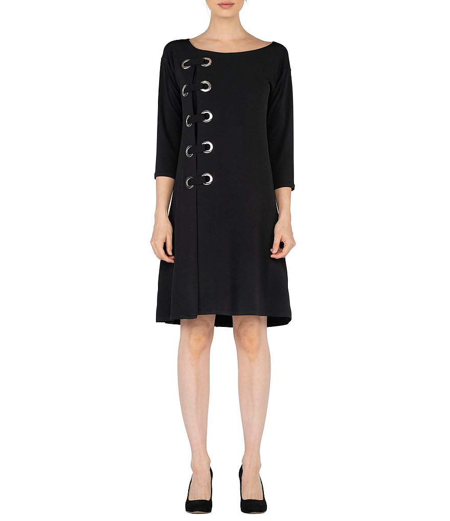 Eva Varro Boat Neck 3/4 Sleeve Side Grommet Dress