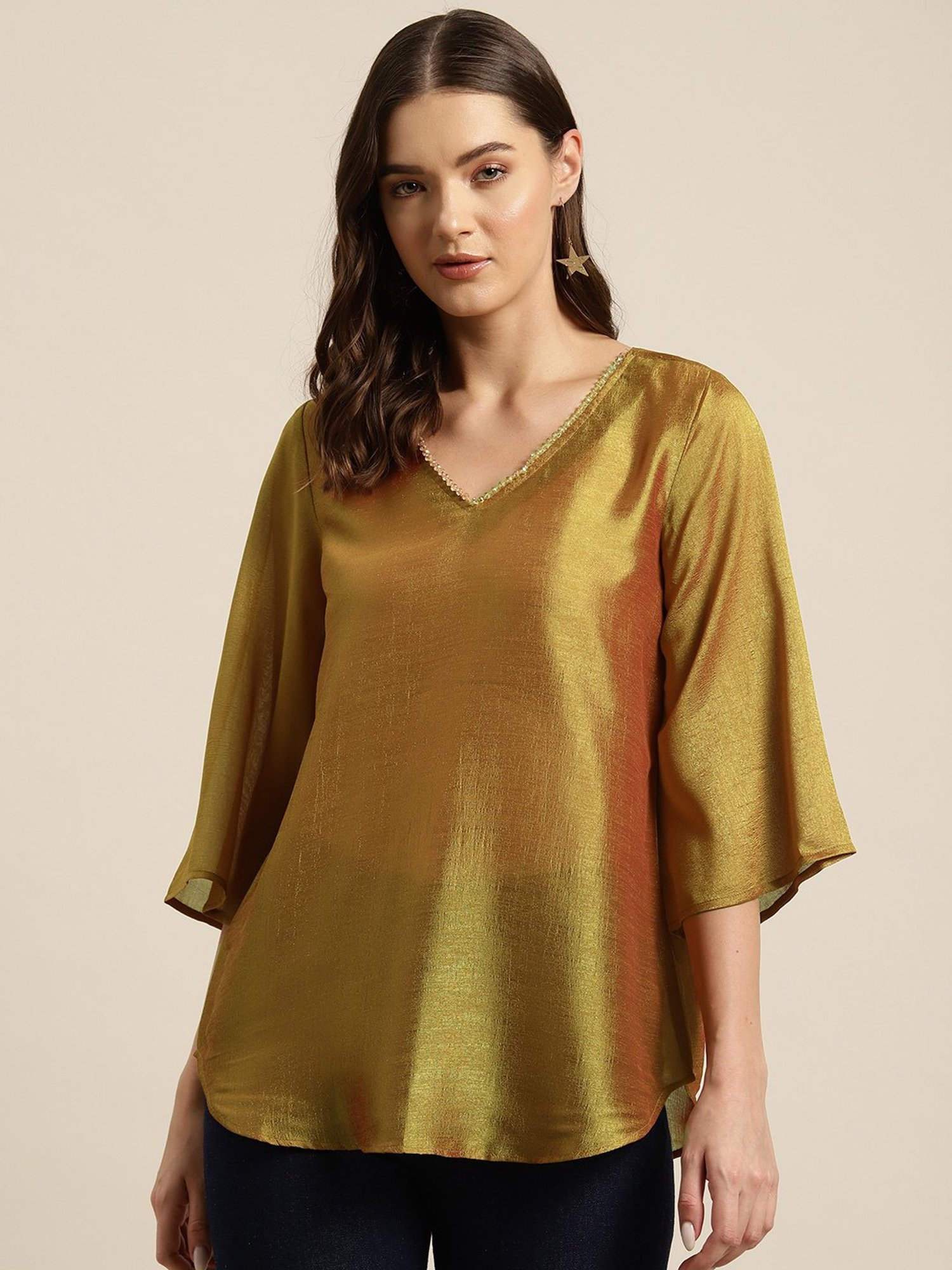 Qurvii Bronze Silk Top