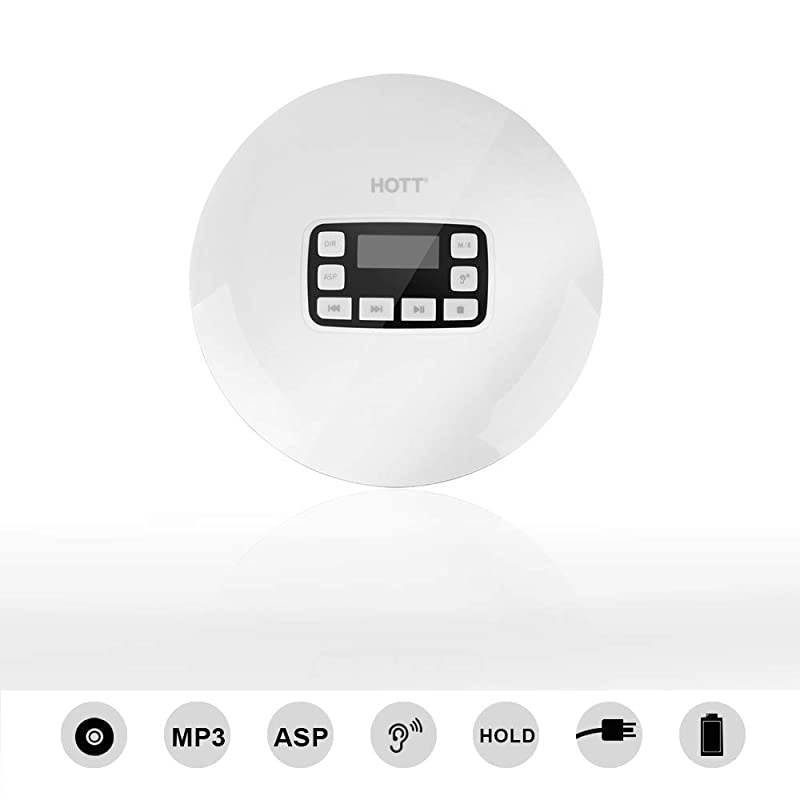 Portable CD Player HOTT Shockproof Wireless Bluetooth Personal Compact Disc Player Rechargeble HiFi Stereo CD Walkman Music Player with Earphones for Home Office SchoolWhite