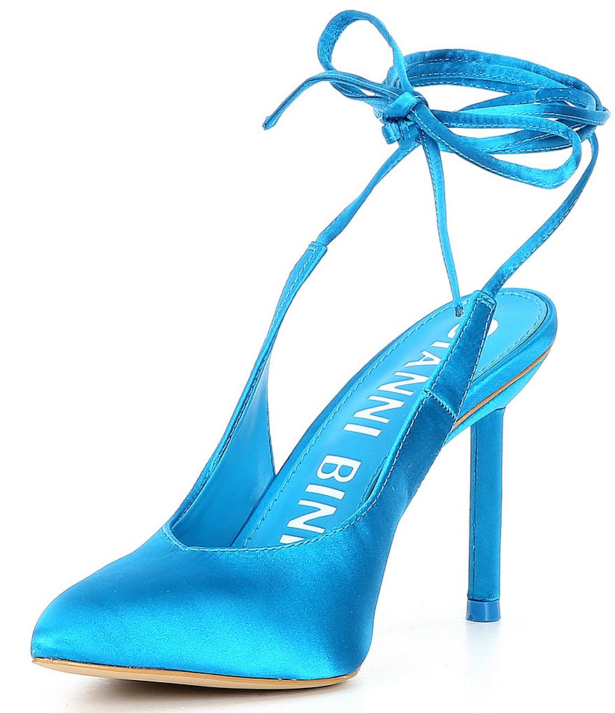 Gianni Bini Sirfeenah Satin Pointed Toe Ankle Wrap Pumps