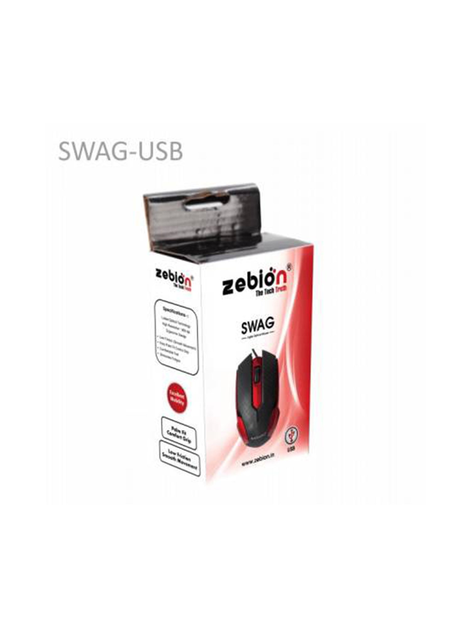 Zebion Swag Wired Optical Mouse Usb 2.0 - Red