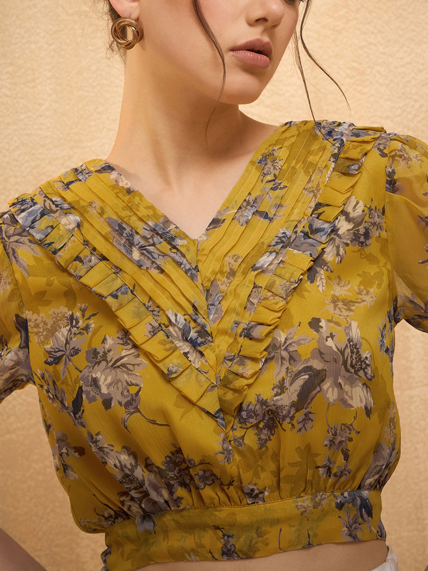 Rare Yellow Floral Print Crop Top