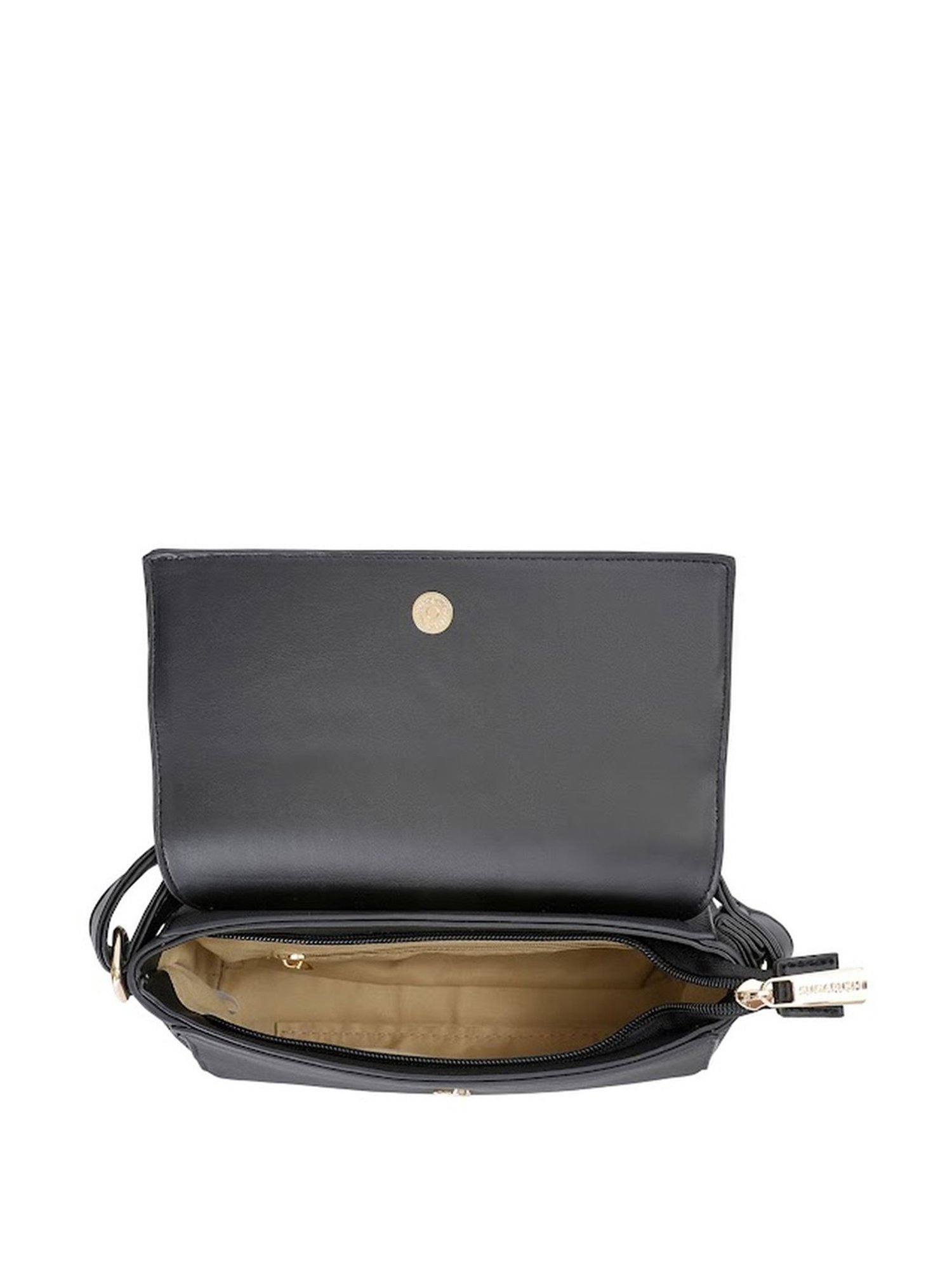 Sugarush Stellana Black PU Textured Sling Handbag