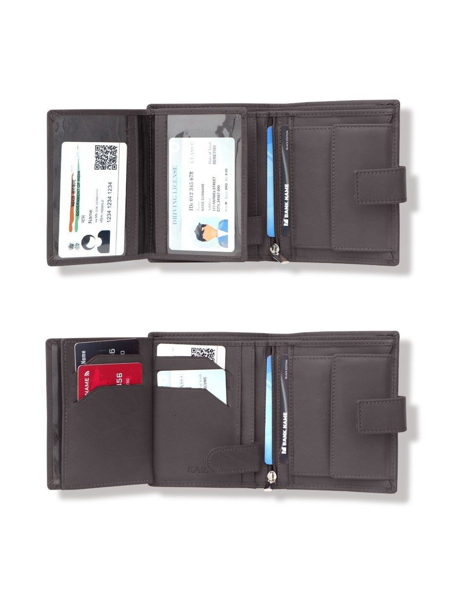 Kara Brown Leather Bi-Fold Wallet for Men