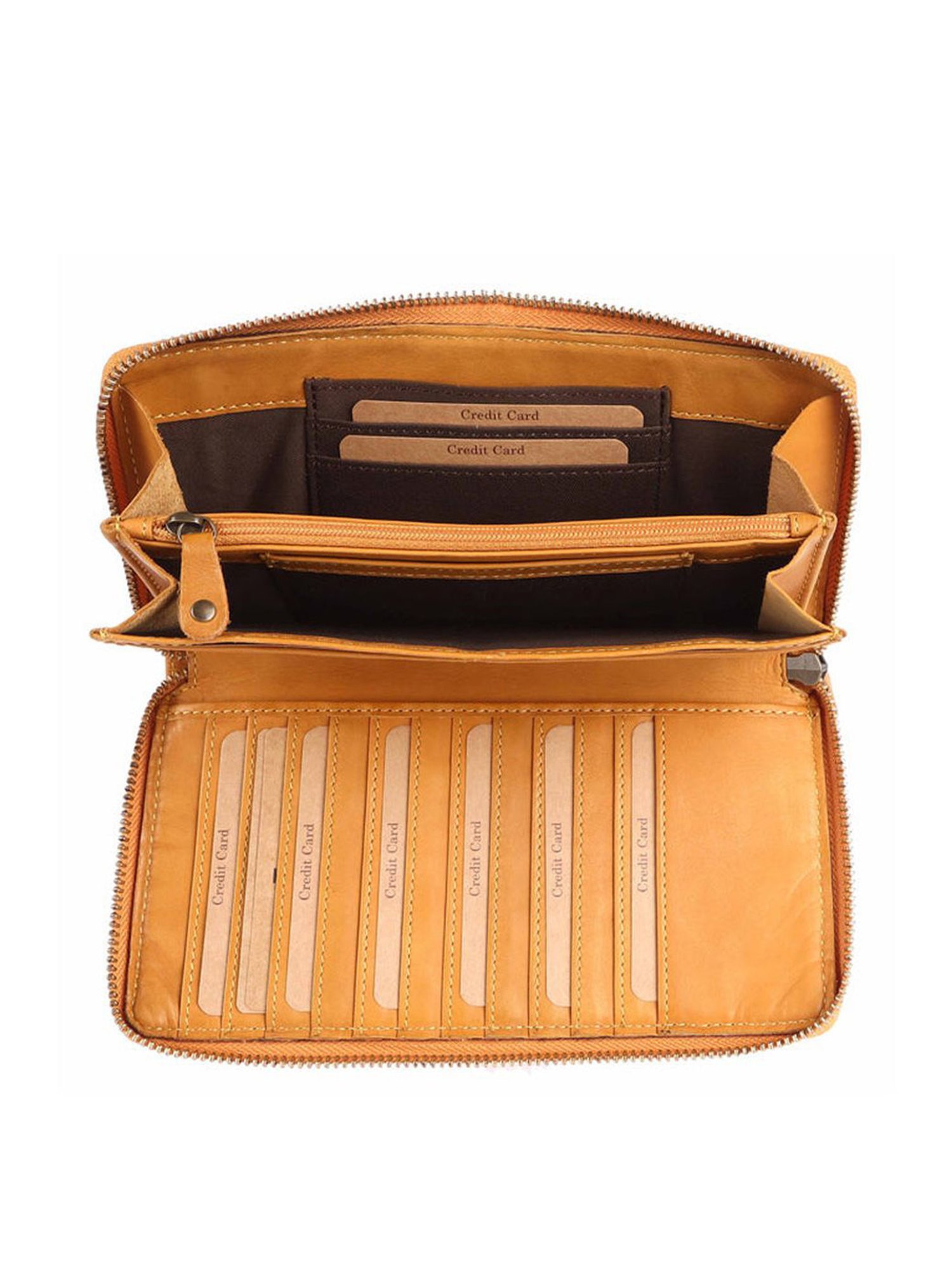 KOMPANERO Belle Mustard Leather Textured Zip Around Wallet