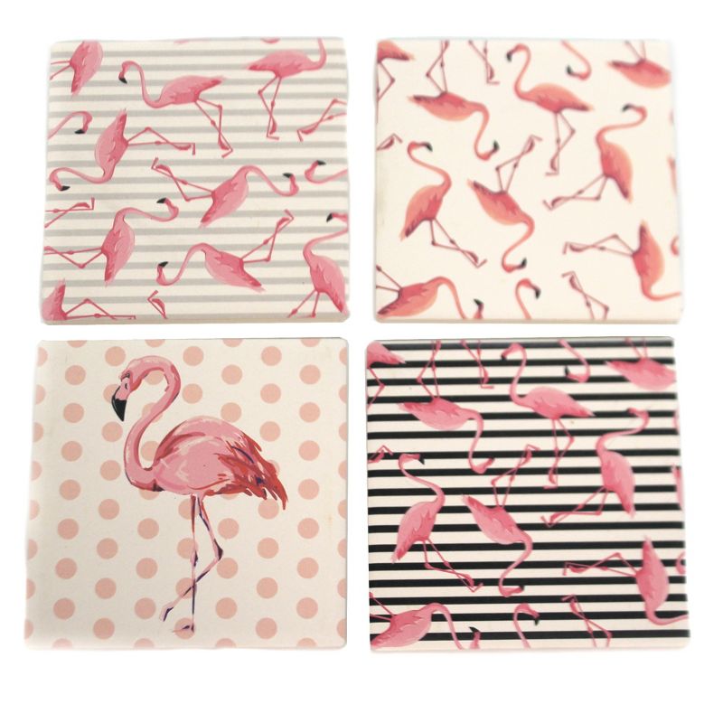 Tabletop 4.0" Flamingo Coaster Set Bird Florida Pink Carson Home Accents  -  Coasters