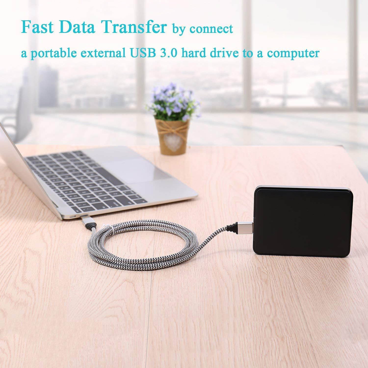 Galaxy S5/Note 3 Charger, Besgoods 2-Pack 6ft Braided USB 3.0 Type A to Micro-B Data Cable for External Hard Drive, Samsung Galaxy S5, Note 3, Tab Pro 12.2, Blue White