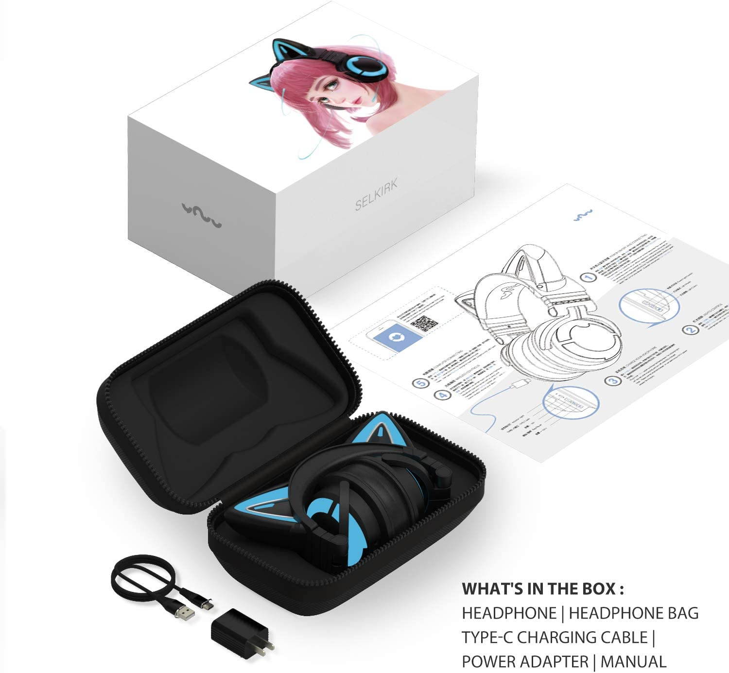 YOWU Cat Ear Headphone 3G Wireless Bluetooth 5.0 Foldable Gaming Headset with 7.1 Surround Sound,40mm Drivers,Built-in Mic & Customizable Lighting and Effect via APP