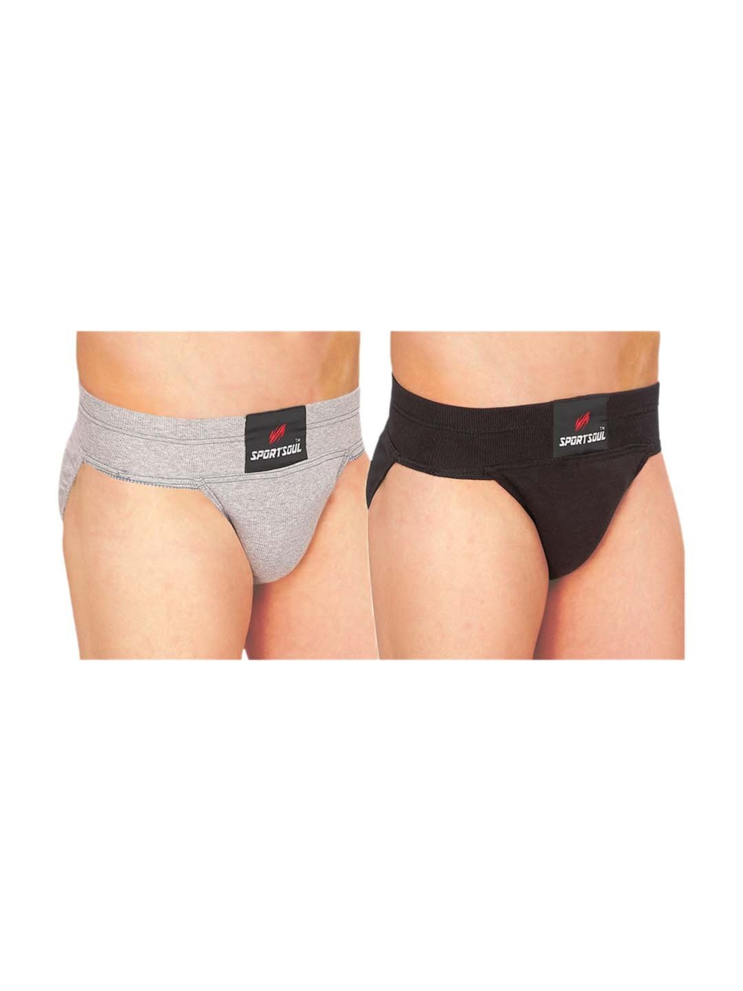 SportSoul Grey & Black Cotton Gym & Athletic Supporter (L x 2)
