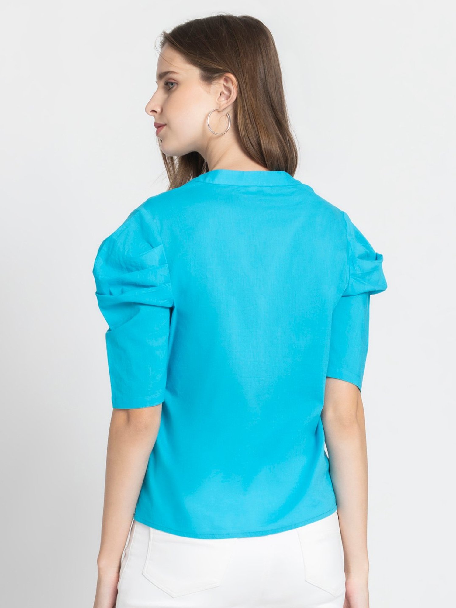 SHAYE Blue Cotton Regular Fit Top