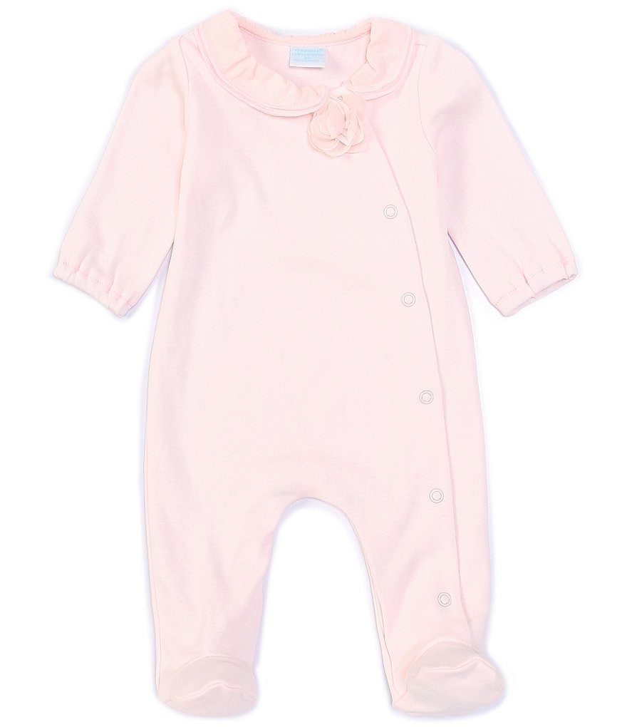 Edgehill Collection Baby Girls Newborn-6 Months Pink Rosette Footed Coverall